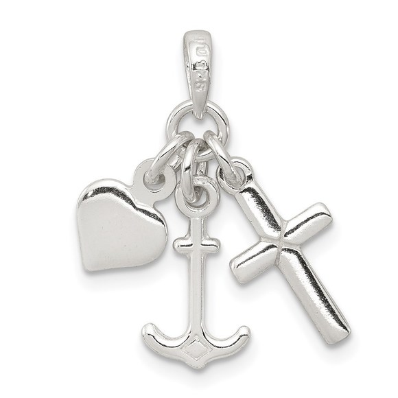 Sterling Silver Polished Anchor Heart and Cross Pendant - Picture 3 of 4